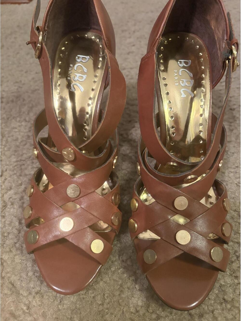 BCBG Brown Strappy Studded Heeled Sandals